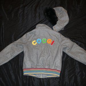 COOGI Full Zip Grey Varsity Jacket w/ Rmvble Hood Y2K